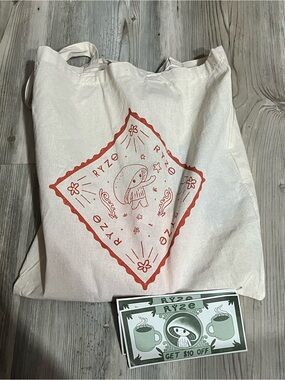 Ryze Cream Canvas Tote Bag with Red Graphic
